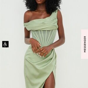 House of CB London pistachio mint green Lulu corset Sheer panel satin draped